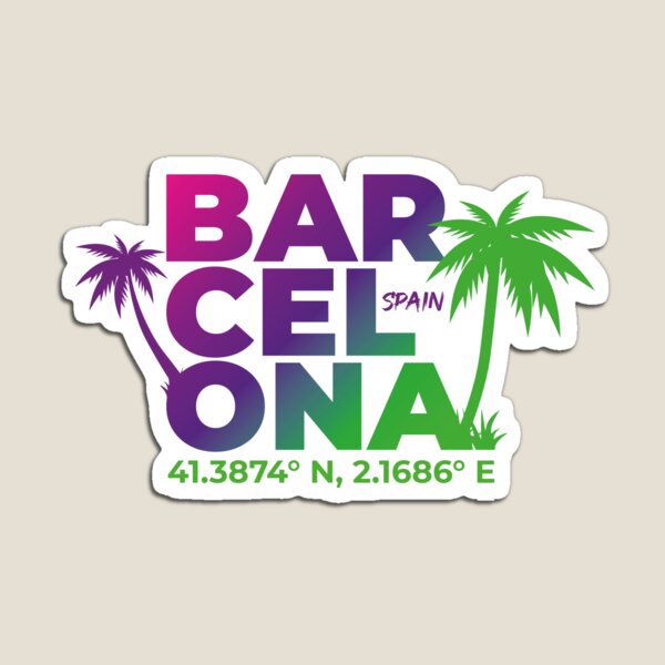 Colorful Barcelona, ​​gradient lettering Spain, Coordinates.  Fridge Mangnet